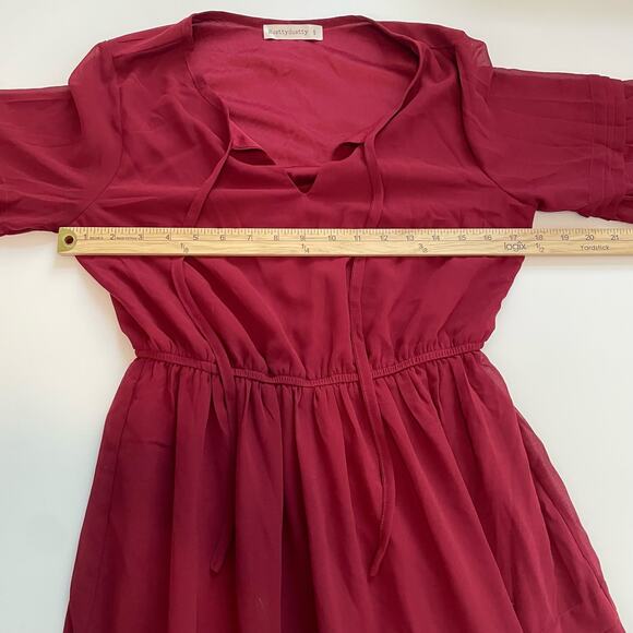 Rusttydustty Size S Red Tiered Maxi Dress Long Sleeves V-Neck - Picture 6 of 6